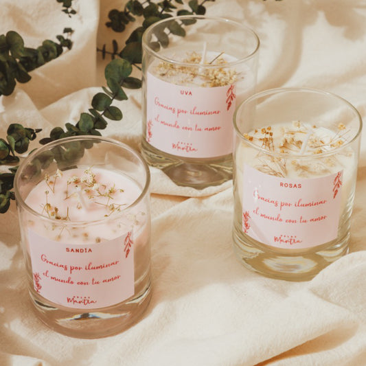Velas aromáticas florales con tapa madera
